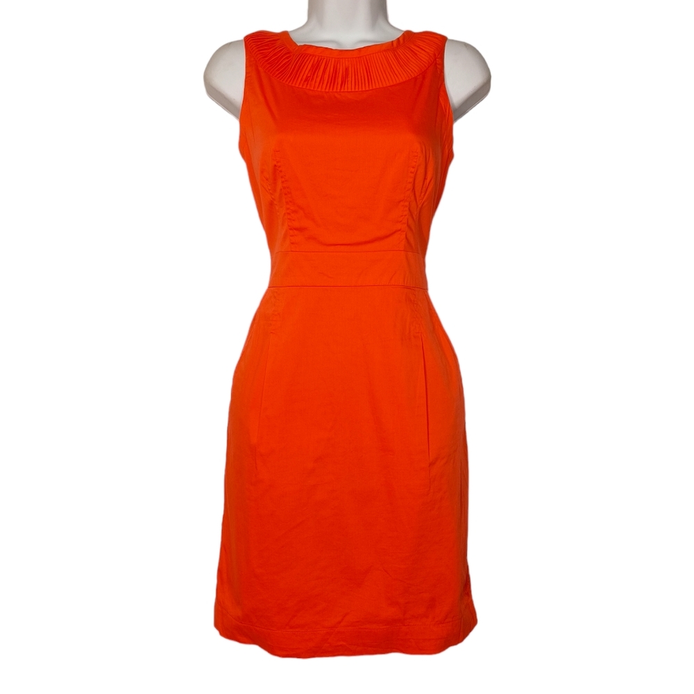 BANANA REPUBLIC Pleated Neckline Sleeveless Sheath Mini Orange Dress 0 XS